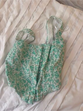 Zara Cream Dress with Mint Green Floral Trim
